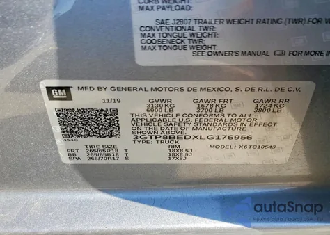 2020 GMC Sierra C1500 Sle z USA, uszkodzony, nr VIN 3GTP8BEDXLG176956